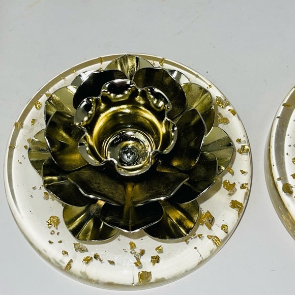 Lot 2 Lucite 12" Candles AND Candleholders gold flakes Enchanto Co of California - Picture 11 of 12